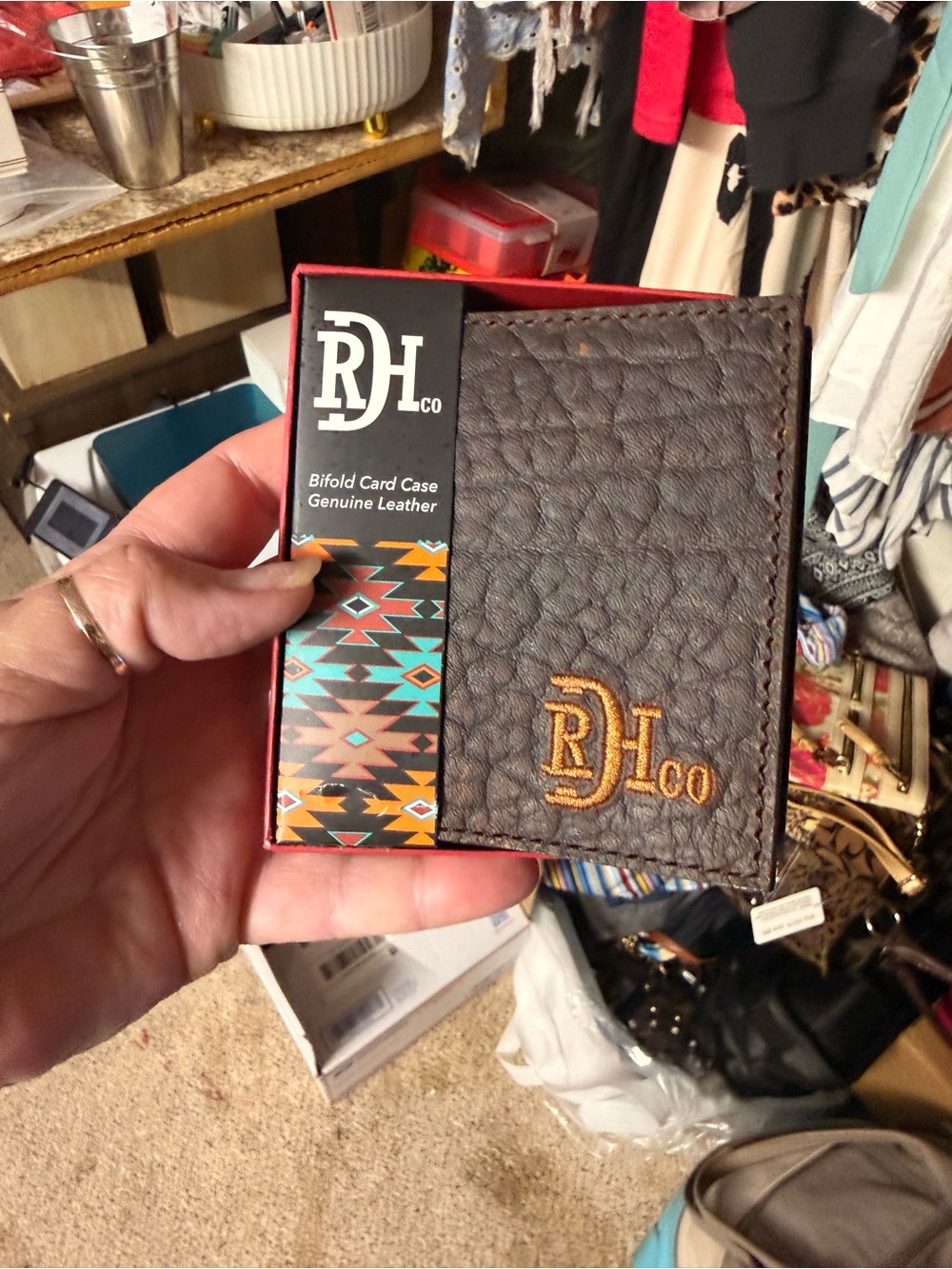 Bifold Card Case Wallet - Brown Genuine Leather